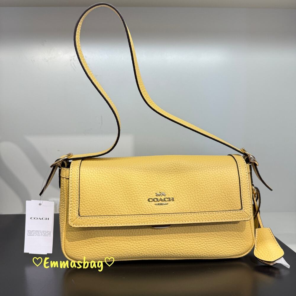 Coach Etta Small Flap Shoulder Bag CCV64 pebbled leather/Gold/Soft Yellow